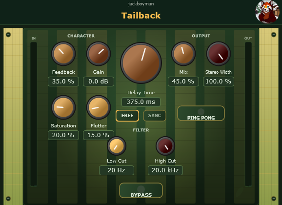Tailback VST3 delay plugin screenshot