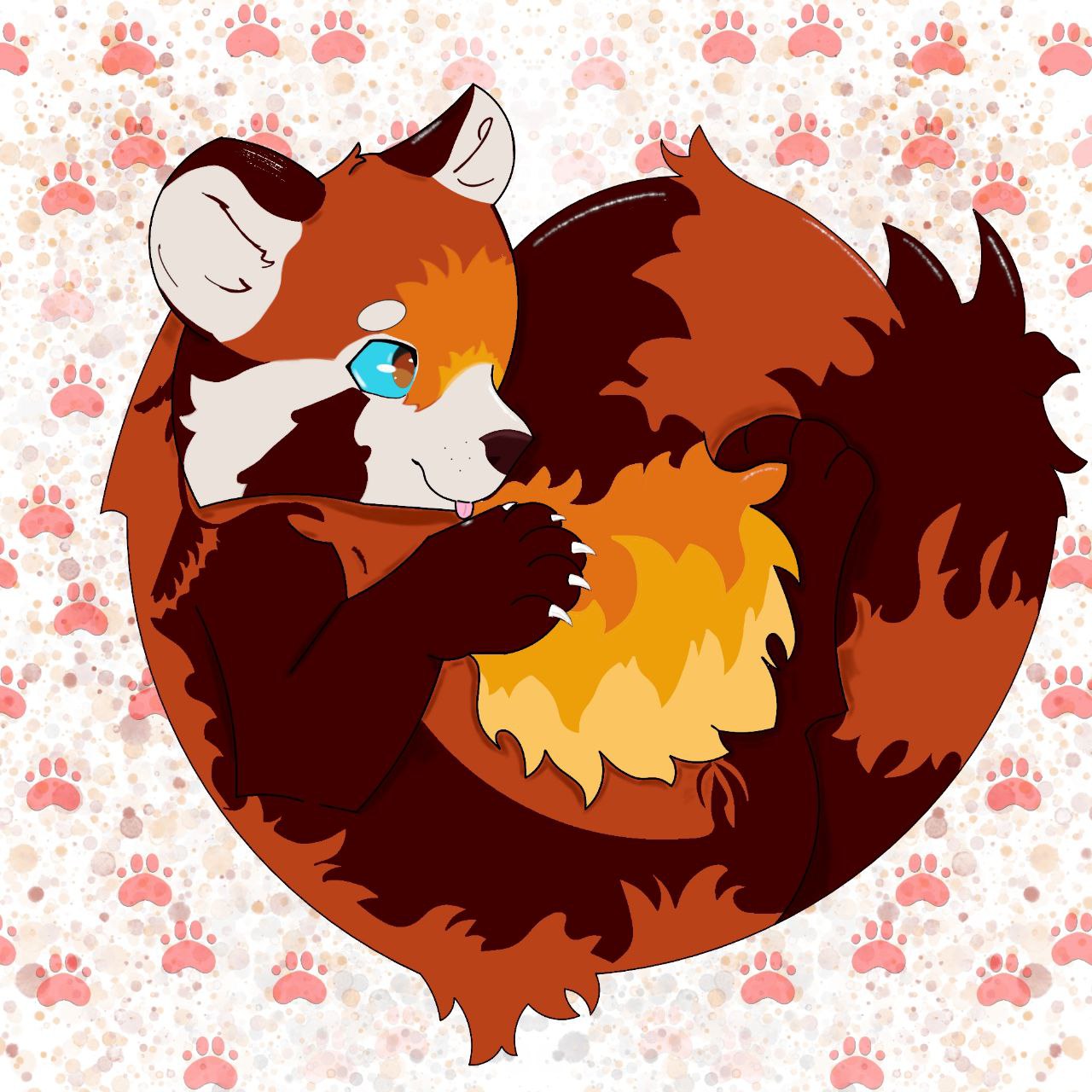 Jackboyman curled red panda badge with pink paw prints