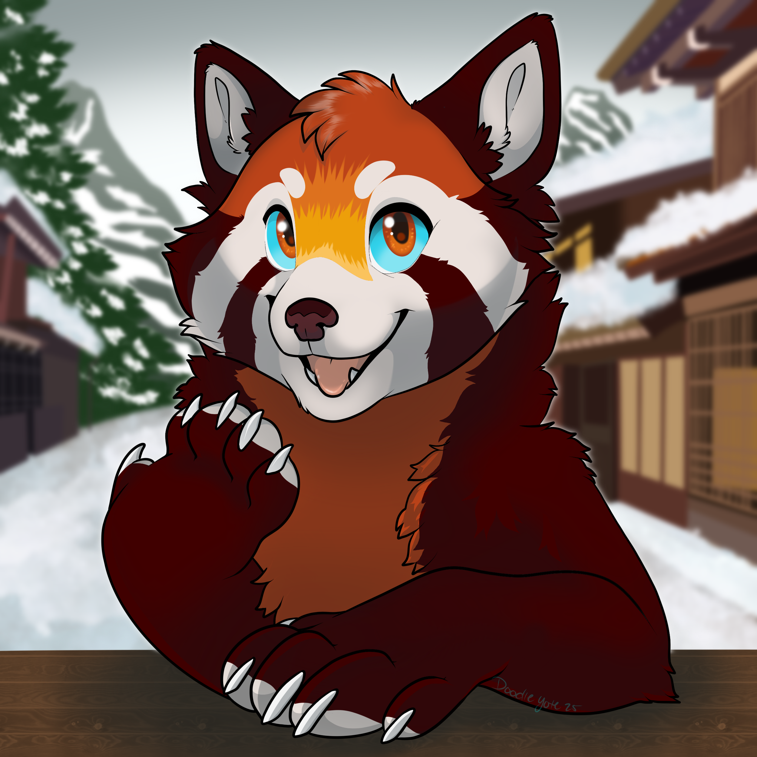 Jackboyman red panda bust in a snowy village